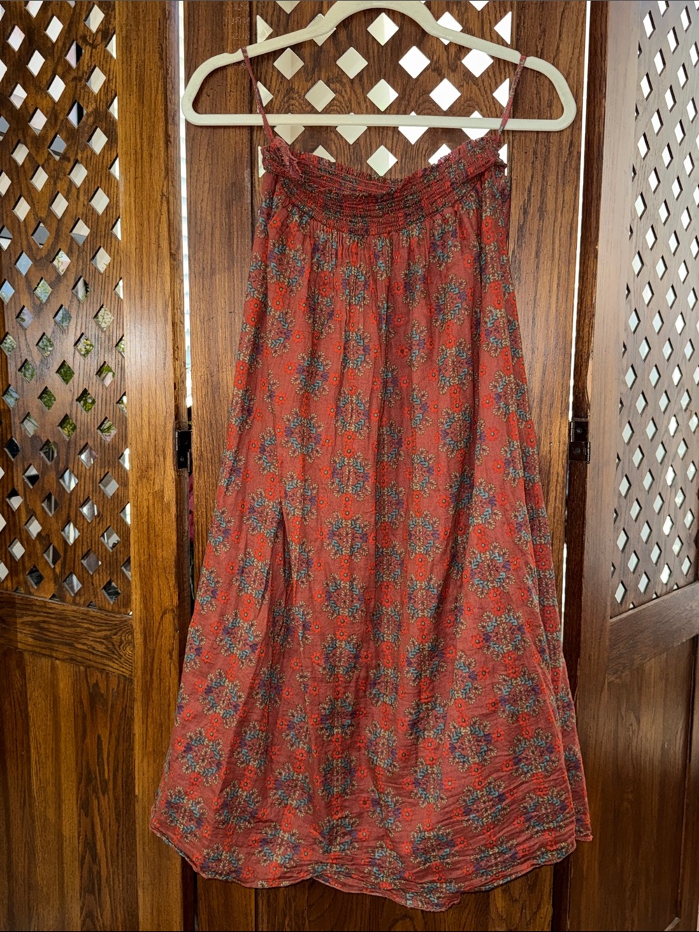 NATURAL LIFE 100% Cotton Red Floral Boho Maxi Skirt
